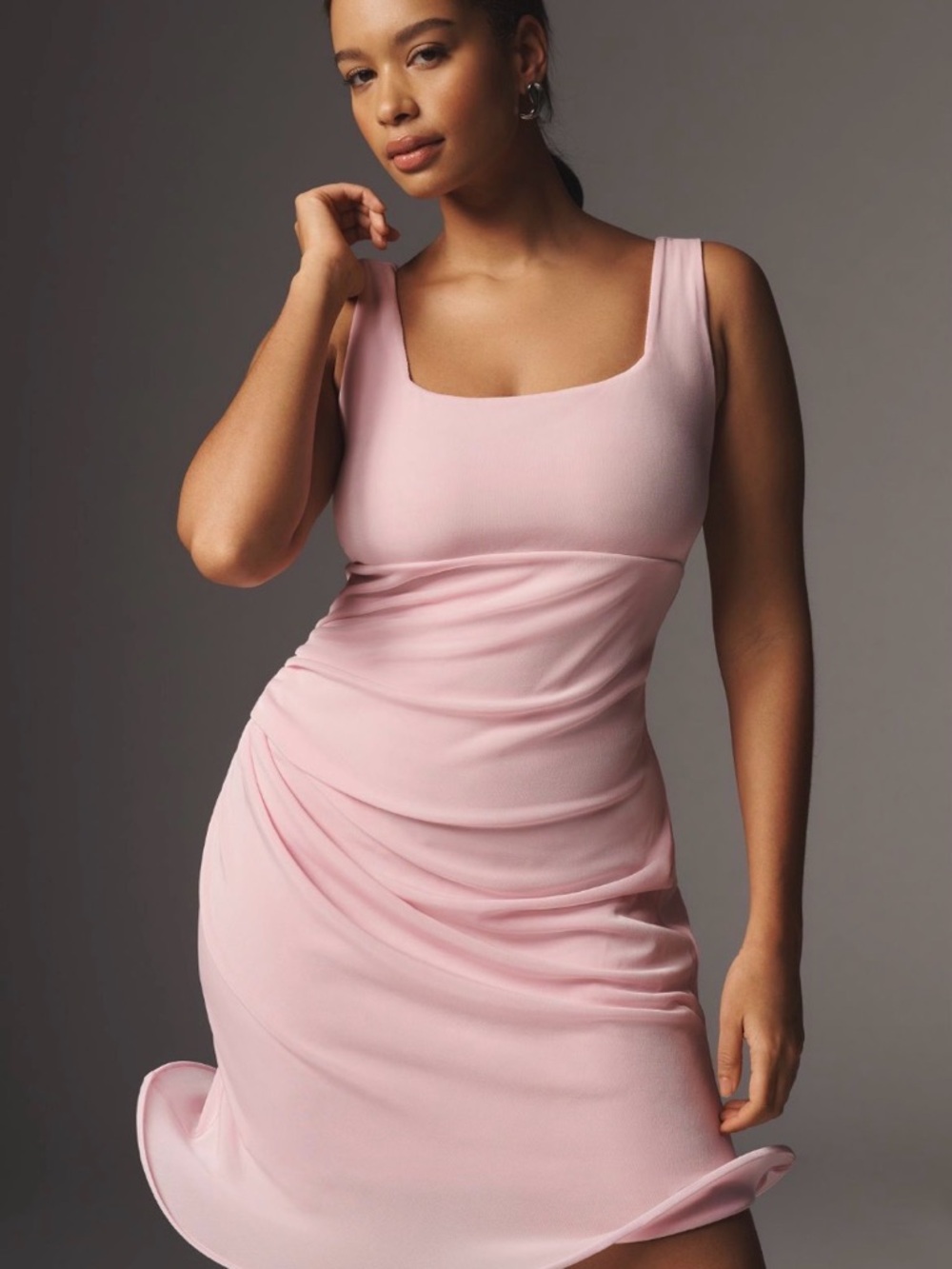 Soft Pink Sleeveless Hooped Draped Dress
